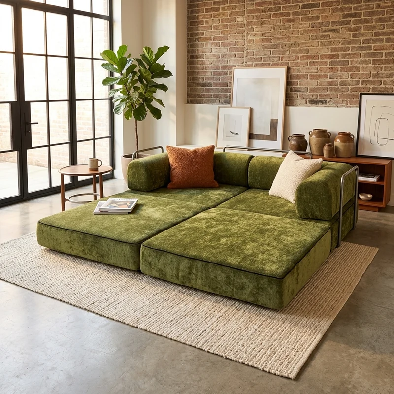 Modern Chenille Convertible Sofa Bed - Compression Foldable Couch With High Resilience Foam And Metal Frame For Living Room & Bedroom