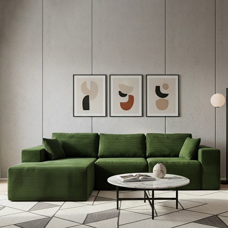 Modern Minimalist Corduroy Compression Sectional Sofa - Frame-Free High Resilience Foam Couch For Living Room