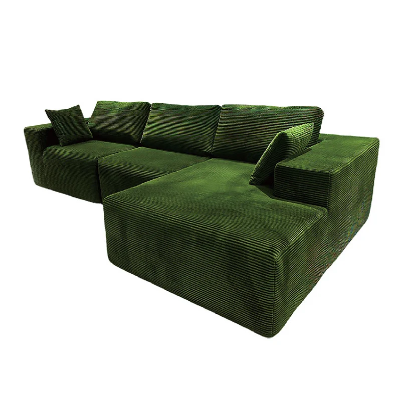 Modern Minimalist Corduroy Compression Sectional Sofa - Frame-Free High Resilience Foam Couch For Living Room
