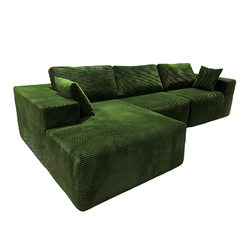 Modern Minimalist Corduroy Compression Sectional Sofa - Frame-Free High Resilience Foam Couch For Living Room