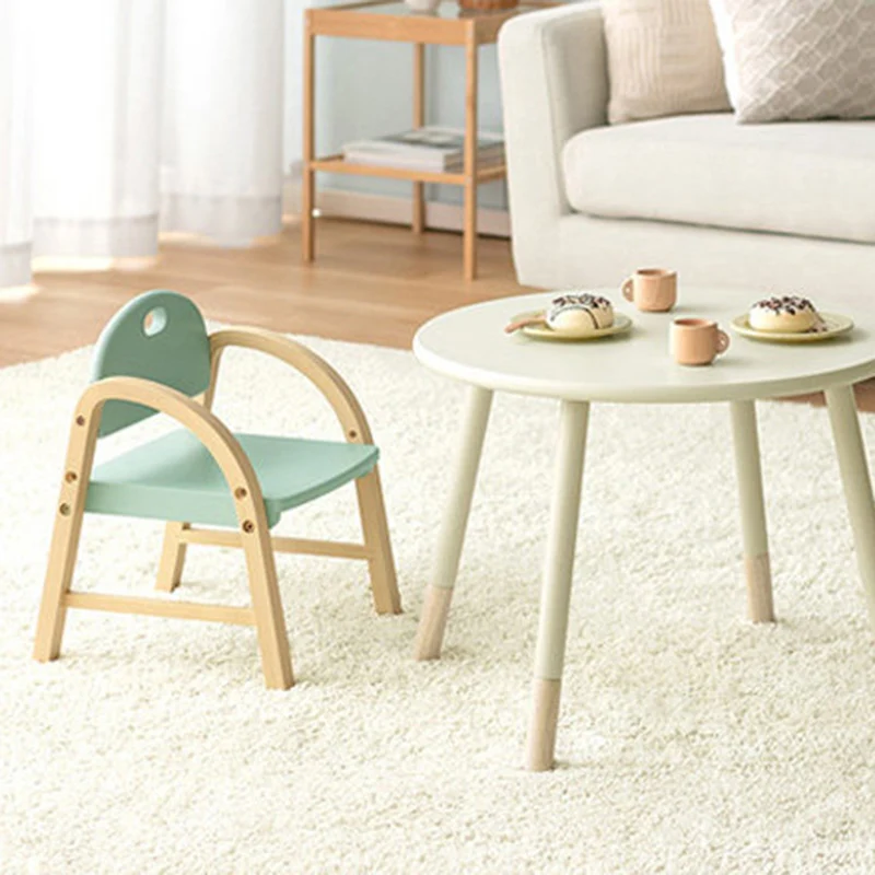 Contemporary Scandinavian Solid Wood Arc Liftable Kids Chair Backrest Armrest For Living Room