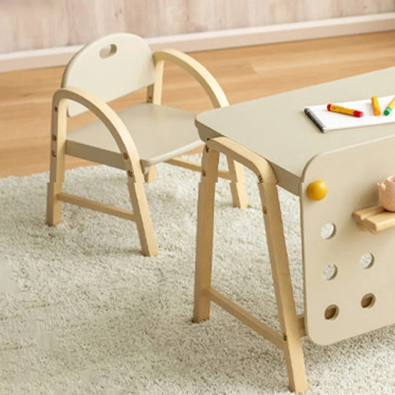 Contemporary Scandinavian Solid Wood Arc Liftable Kids Chair Backrest Armrest For Living Room