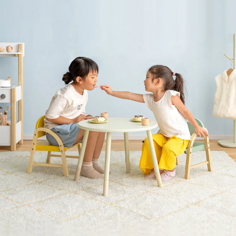 Contemporary Scandinavian Solid Wood Arc Liftable Kids Chair Backrest Armrest For Living Room