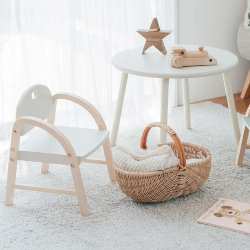 Contemporary Scandinavian Solid Wood Arc Liftable Kids Chair Backrest Armrest For Living Room