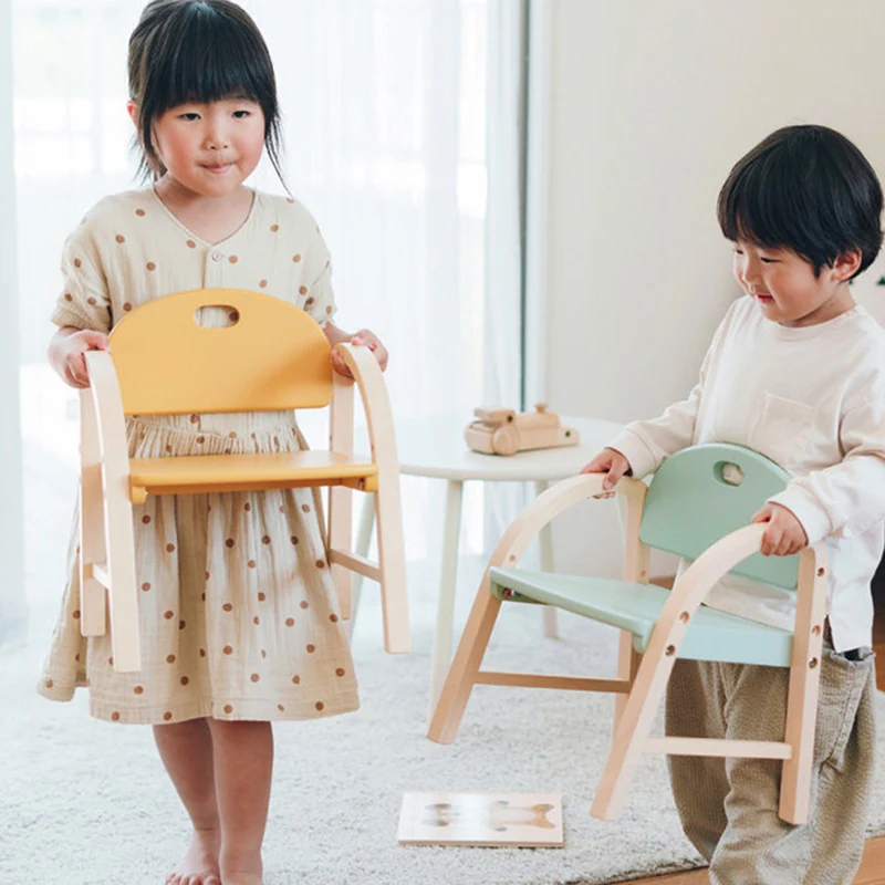 Contemporary Scandinavian Solid Wood Arc Liftable Kids Chair Backrest Armrest For Living Room