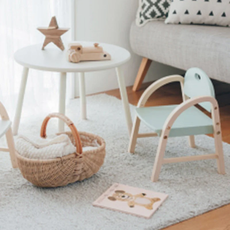 Contemporary Scandinavian Solid Wood Arc Liftable Kids Chair Backrest Armrest For Living Room