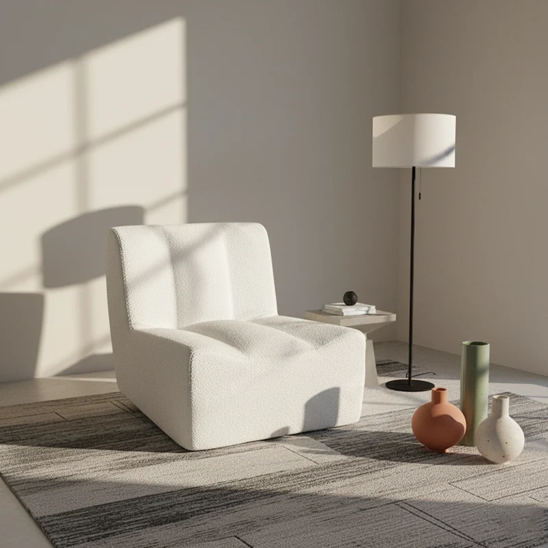 Modern Minimalist Sherpa Compression Sofa - Frame-Free High Resilience Foam Couch For Living Room