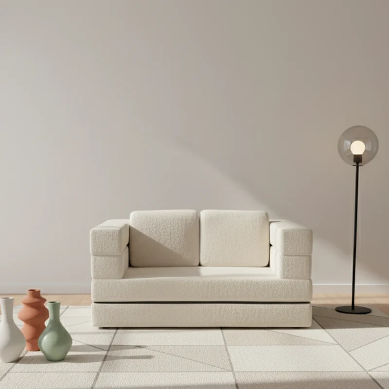 Modern Minimalist Foldable Sofa Bed For Living Room & Bedroom - Chenille Compression Convertible Couch With High Resilience Foam For Small Spaces