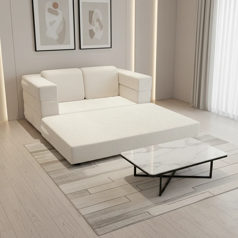 Modern Minimalist Foldable Sofa Bed For Living Room & Bedroom - Chenille Compression Convertible Couch With High Resilience Foam For Small Spaces
