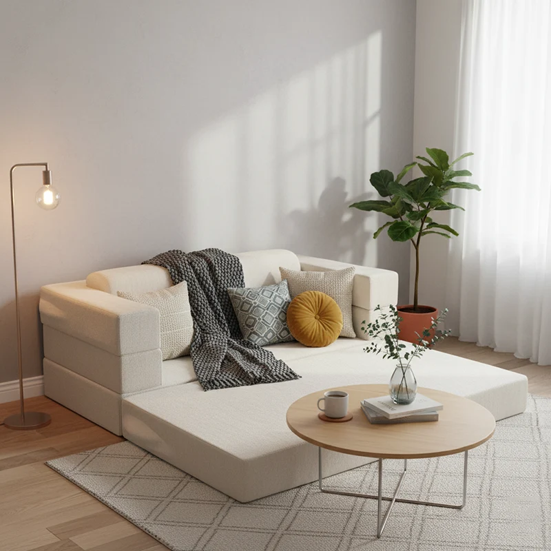 Modern Minimalist Foldable Sofa Bed For Living Room & Bedroom - Chenille Compression Convertible Couch With High Resilience Foam For Small Spaces