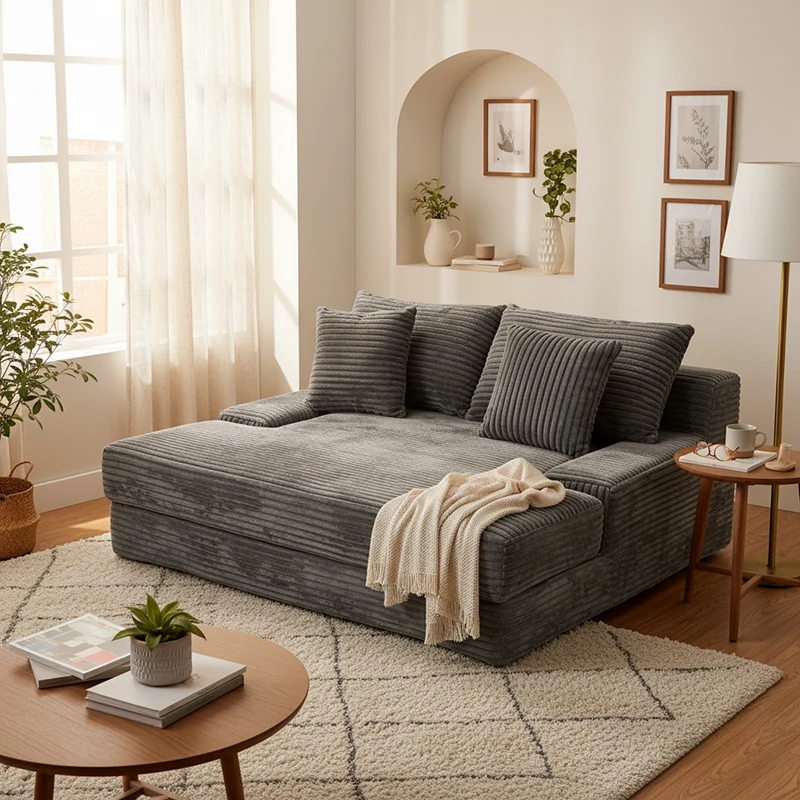 Modern Corduroy Sofa Bed - Frameless Modular Floor Couch With High Resilience Foam For Living Room & Bedroom