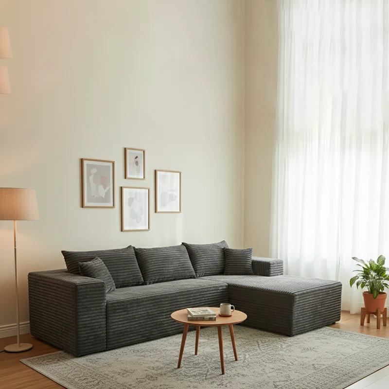 Compact 35D High-Resilience Foam Compression Sofa - Nordic Soft Corduroy Fabric Easy Storage For Living Room & Bedroom