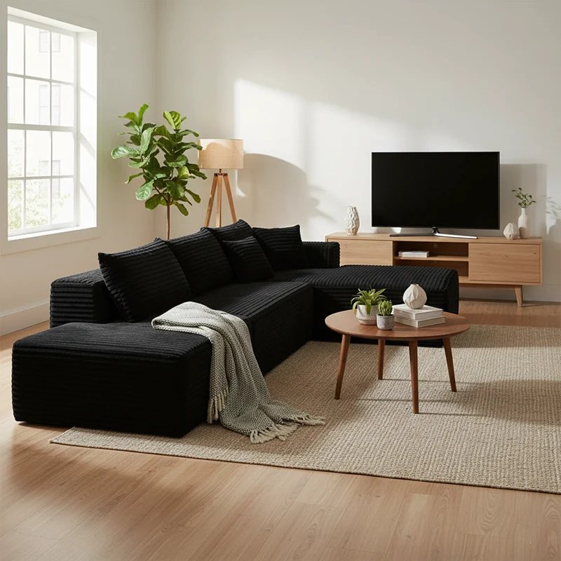 Compact 35D High-Resilience Foam Compression Sofa - Nordic Soft Corduroy Fabric Easy Storage For Living Room & Bedroom