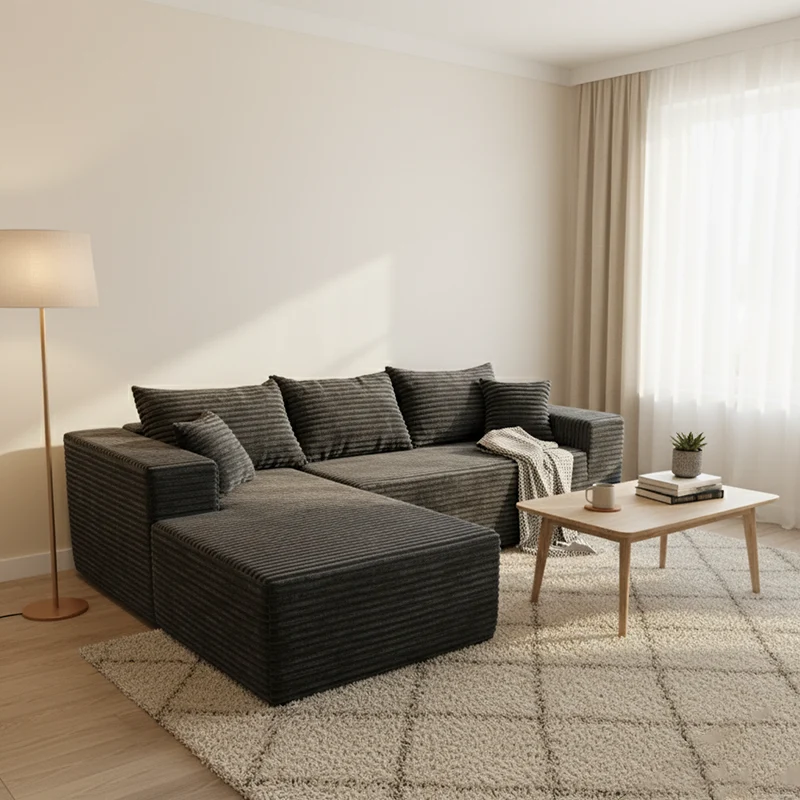Compact 35D High-Resilience Foam Compression Sofa - Nordic Soft Corduroy Fabric Easy Storage For Living Room & Bedroom