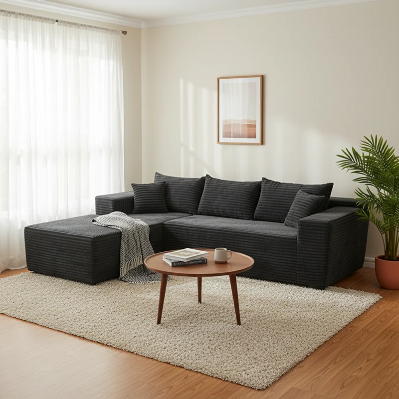 Compact 35D High-Resilience Foam Compression Sofa - Nordic Soft Corduroy Fabric Easy Storage For Living Room & Bedroom