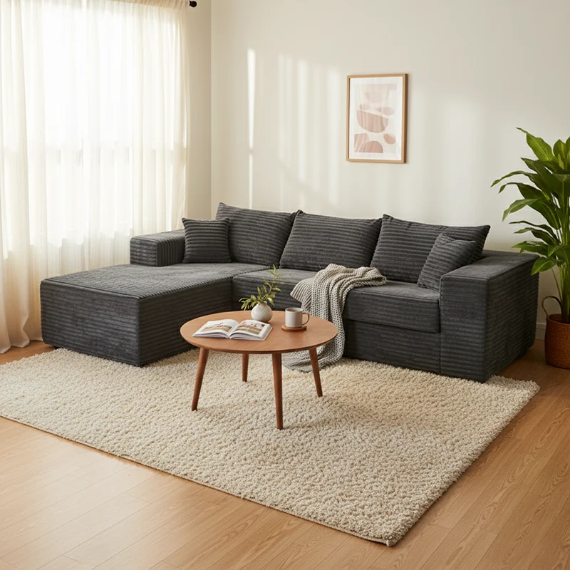 Compact 35D High-Resilience Foam Compression Sofa - Nordic Soft Corduroy Fabric Easy Storage For Living Room & Bedroom