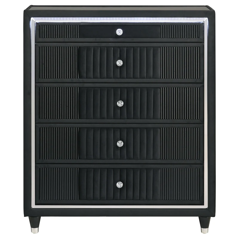 Coaster Furniture Ravenne 223195 5-drawer Velvet Upholstered LED Chest - Black