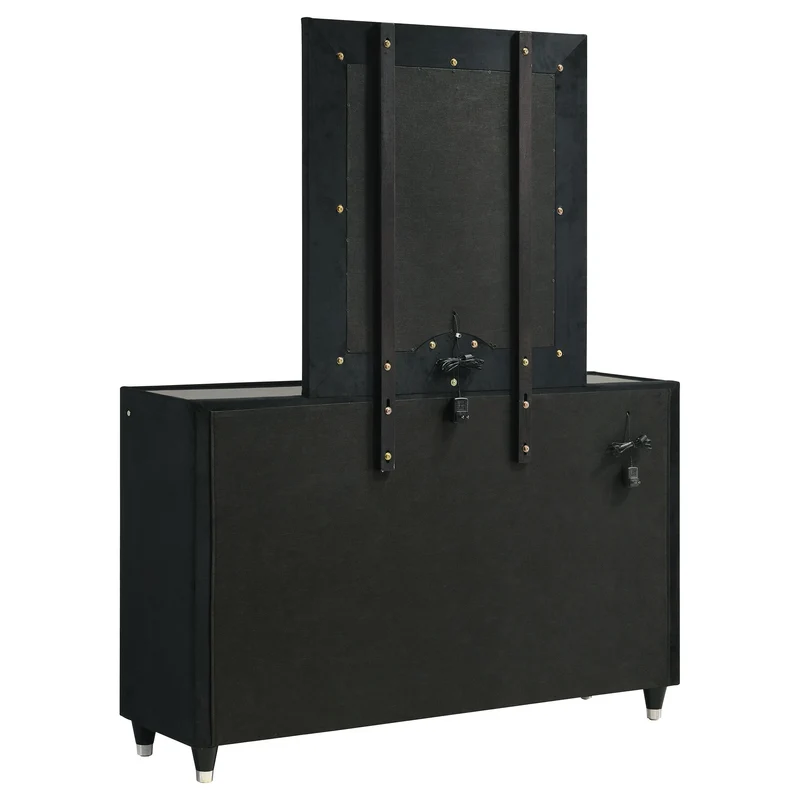 Coaster Furniture Ravenne 223193M 8-drawer Velvet Upholstered LED Dresser and Mirror - Black
