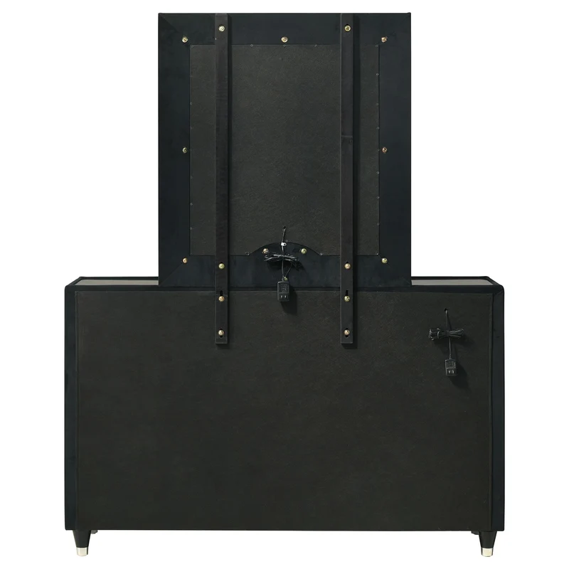 Coaster Furniture Ravenne 223193M 8-drawer Velvet Upholstered LED Dresser and Mirror - Black
