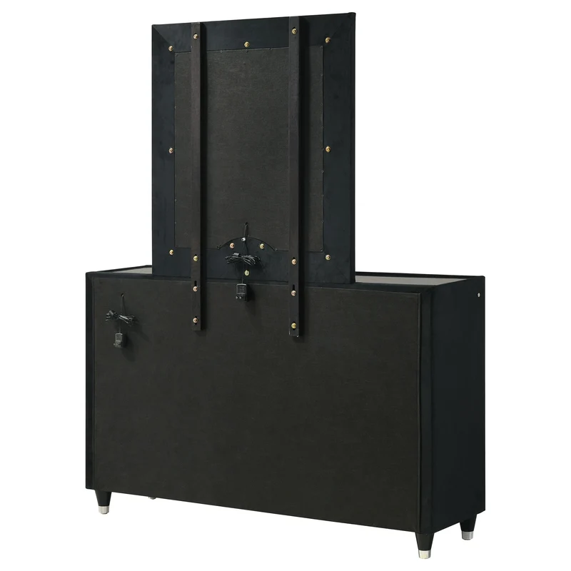 Coaster Furniture Ravenne 223193M 8-drawer Velvet Upholstered LED Dresser and Mirror - Black