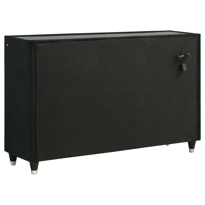 Coaster Furniture Ravenne 223193 8-drawer Velvet Upholstered LED Dresser Cabinet - Black