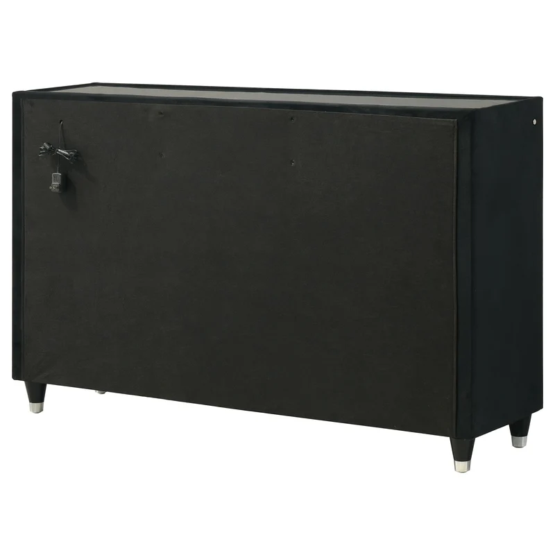 Coaster Furniture Ravenne 223193 8-drawer Velvet Upholstered LED Dresser Cabinet - Black