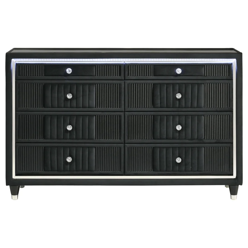 Coaster Furniture Ravenne 223193 8-drawer Velvet Upholstered LED Dresser Cabinet - Black