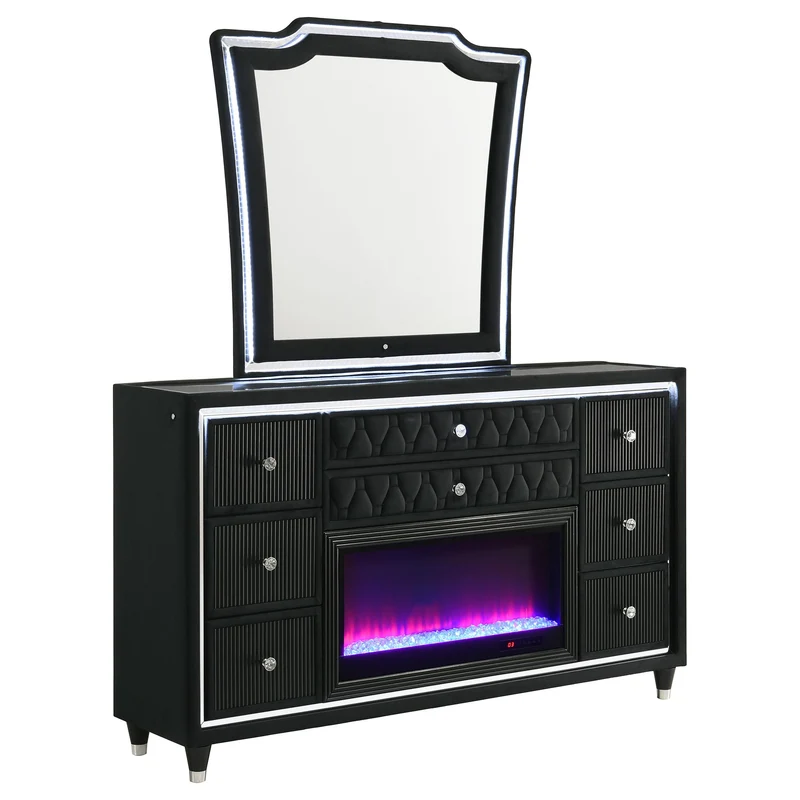 Coaster Furniture Lorient 223163FBM 8-drawer LED Flame Box Dresser and Mirror - Black