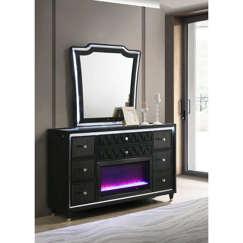 Coaster Furniture Lorient 223163FBM 8-drawer LED Flame Box Dresser and Mirror - Black
