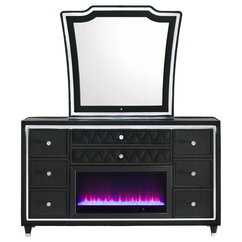 Coaster Furniture Lorient 223163FBM 8-drawer LED Flame Box Dresser and Mirror - Black