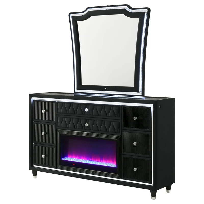 Coaster Furniture Lorient 223163FBM 8-drawer LED Flame Box Dresser and Mirror - Black