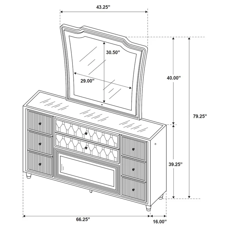 Coaster Furniture Lorient 223163FBM 8-drawer LED Flame Box Dresser and Mirror - Black