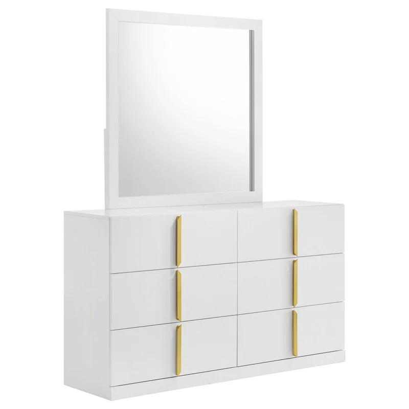 Coaster Furniture Ines 223093M 6-drawer Bedroom Dresser with Mirror - White High Gloss