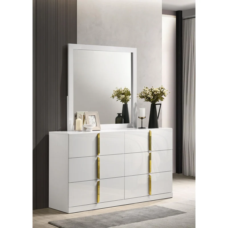 Coaster Furniture Ines 223093M 6-drawer Bedroom Dresser with Mirror - White High Gloss
