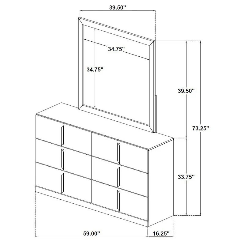 Coaster Furniture Ines 223093M 6-drawer Bedroom Dresser with Mirror - White High Gloss