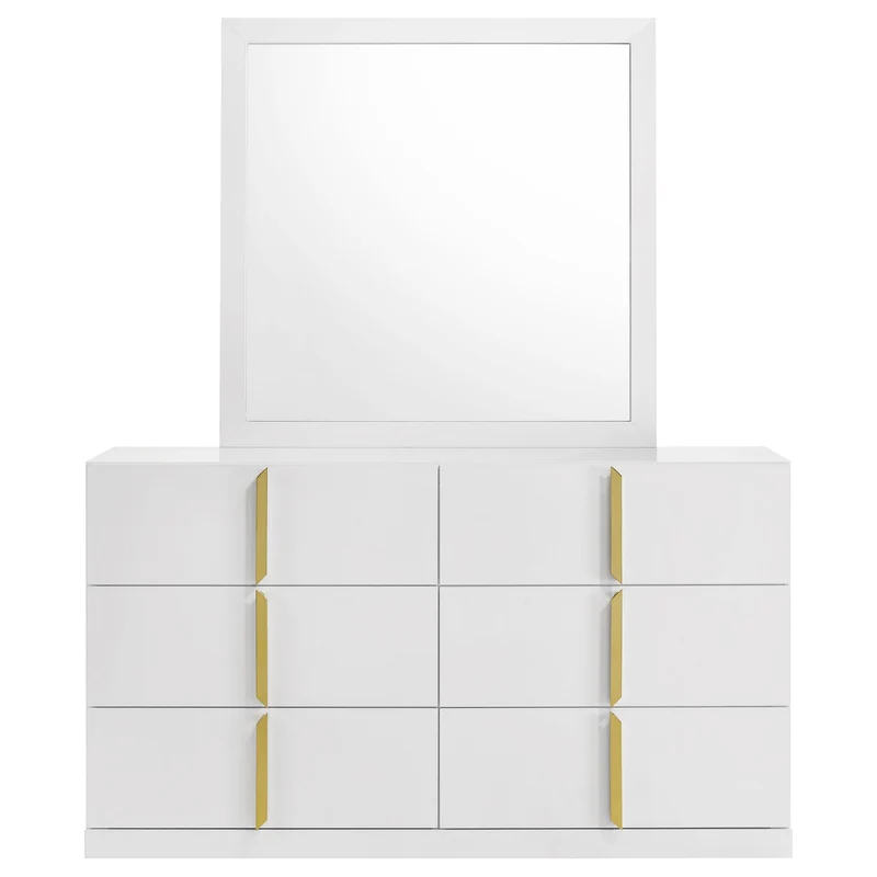 Coaster Furniture Ines 223093M 6-drawer Bedroom Dresser with Mirror - White High Gloss