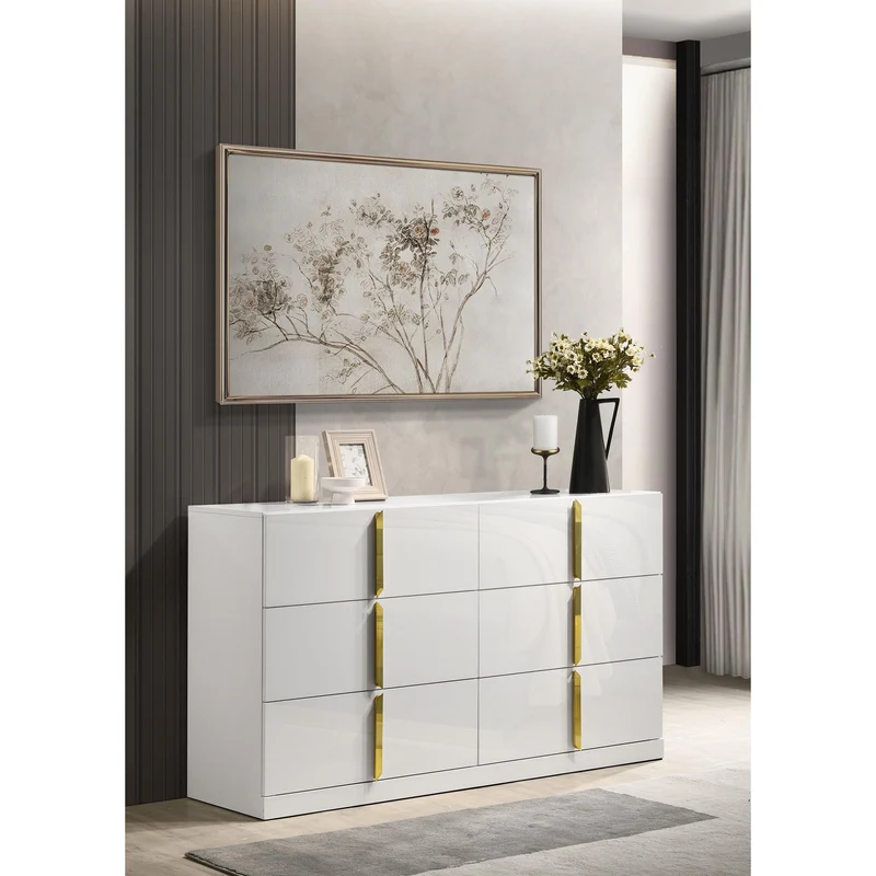 Coaster Furniture Ines 223093 6-drawer Bedroom Dresser Cabinet - White High Gloss