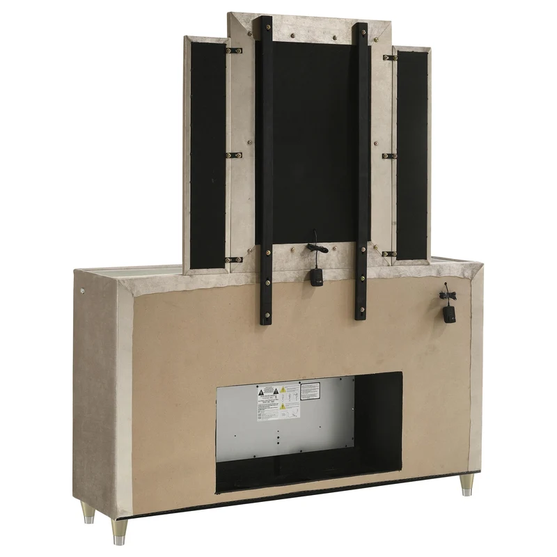 Coaster Furniture Lorient 222663FBM 8-drawer LED Flame Box Dresser and Mirror - Ivory Camel