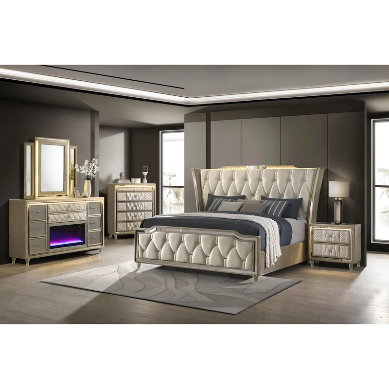 Coaster Furniture Lorient 222663FBM 8-drawer LED Flame Box Dresser and Mirror - Ivory Camel