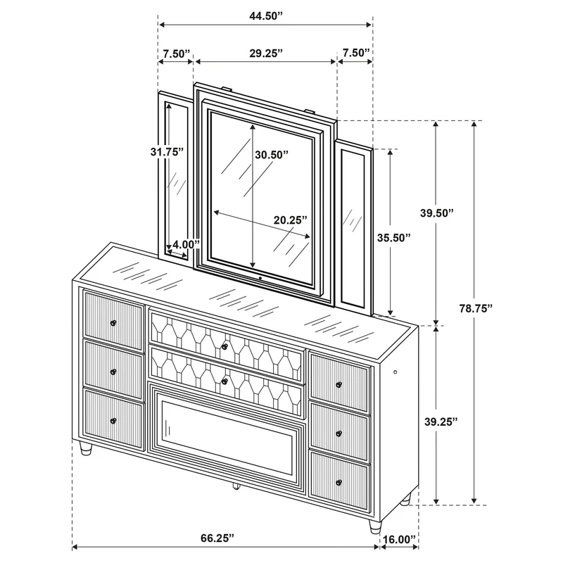Coaster Furniture Lorient 222663FBM 8-drawer LED Flame Box Dresser and Mirror - Ivory Camel