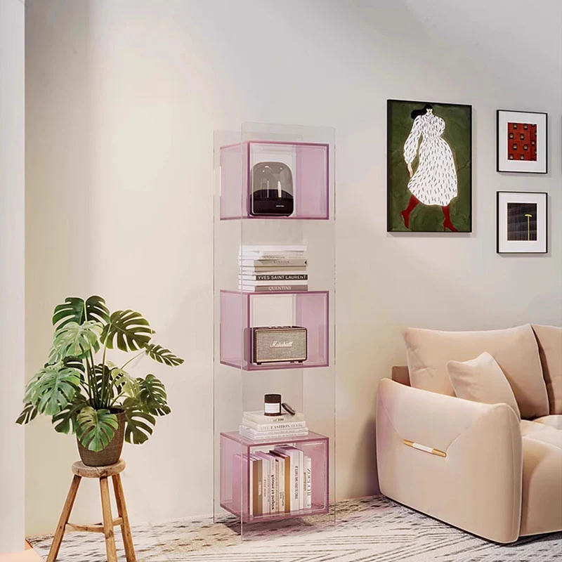 Modern Minimalist Acrylic Rectangular Storage Shelf - 5 Tiers Open Display Bookcase For Living Room & Home Office