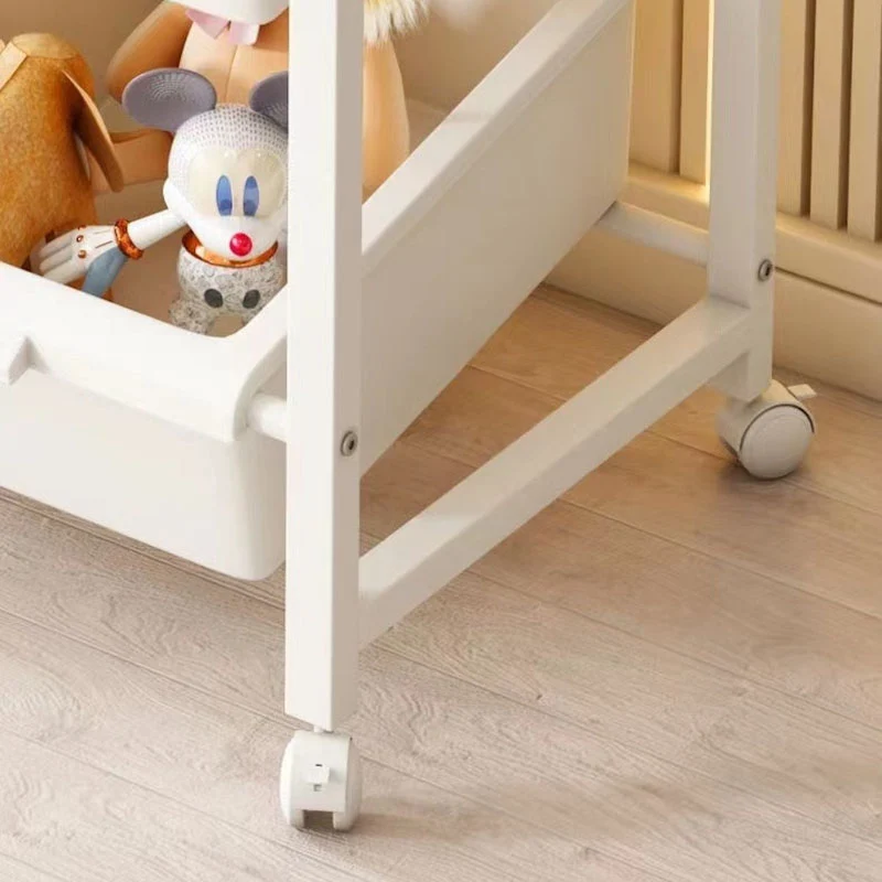 Modern Minimalist PP & Carbon Steel Rectangular Storage Shelf With Drawers, Mobile Organizer For Living Room & Bedroom