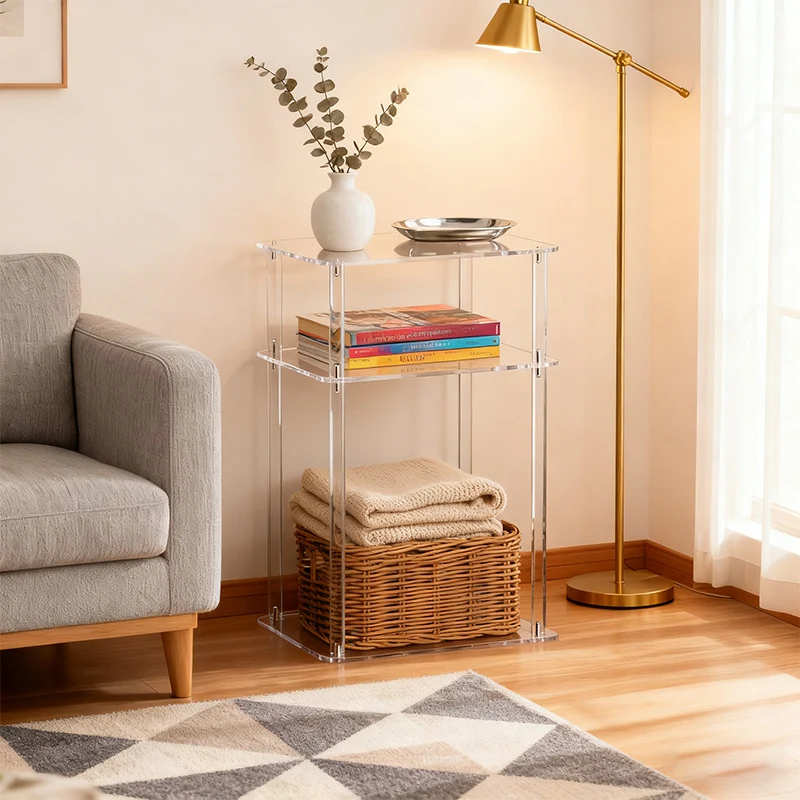 Modern Minimalist Clear Acrylic Side Table 3-Tier Storage For Living Room & Bathroom