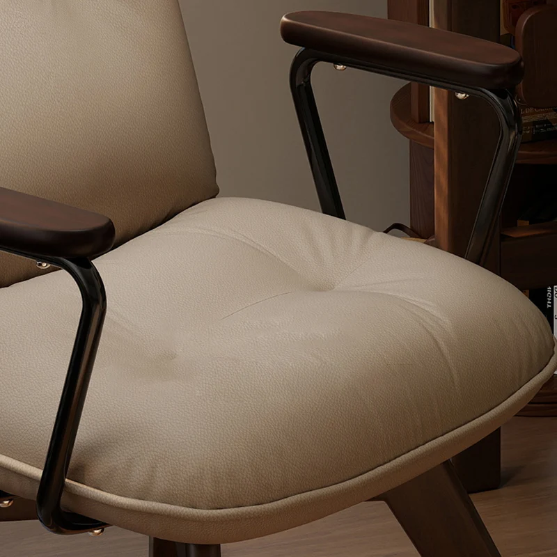 Modern Minimalist Scratch-resistant Leather Solid Wood Plywood Four-Leg Swivel Office Chair - Desk Chair With Armrests & Backrest For Home Office