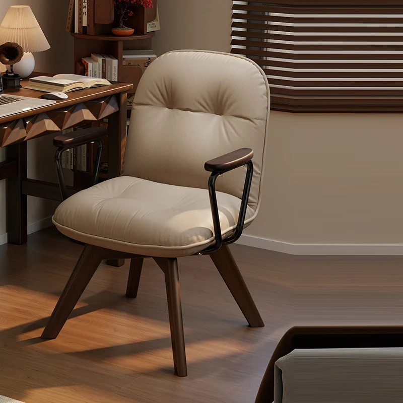 Modern Minimalist Scratch-resistant Leather Solid Wood Plywood Four-Leg Swivel Office Chair - Desk Chair With Armrests & Backrest For Home Office