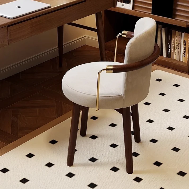 Traditional French Curved Rotatable Rubberwood Dutch Velvet Vanity Stool Backrest Armrest For Bedroom