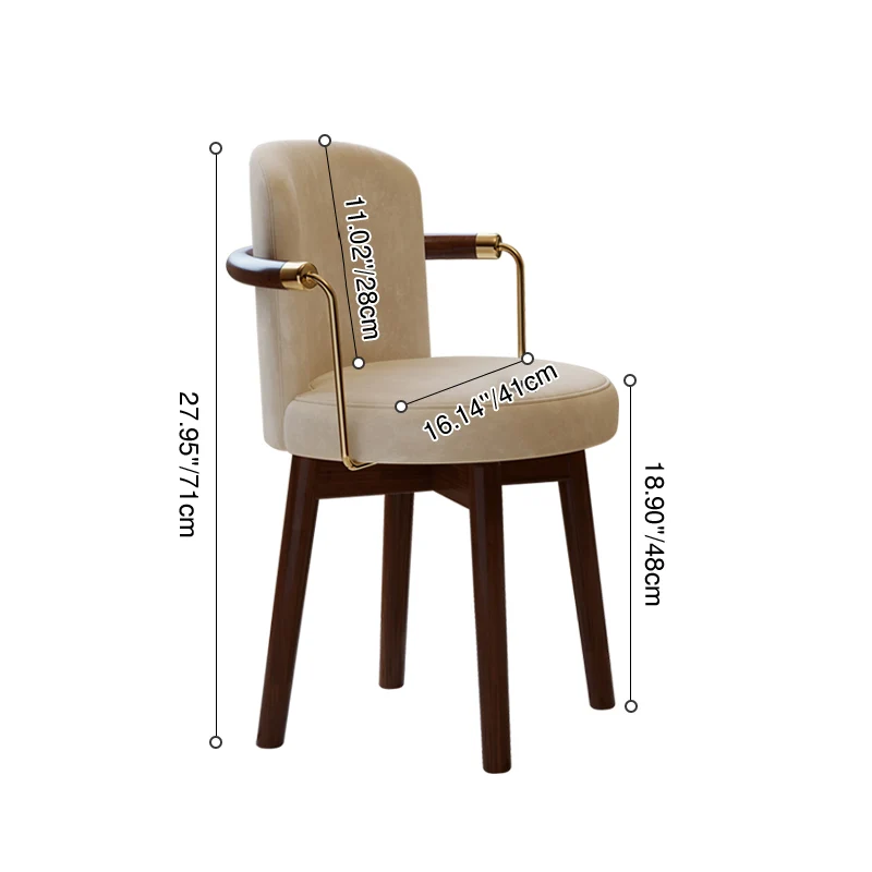 Traditional French Curved Rotatable Rubberwood Dutch Velvet Vanity Stool Backrest Armrest For Bedroom