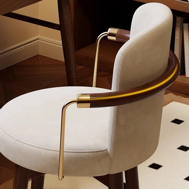 Traditional French Curved Rotatable Rubberwood Dutch Velvet Vanity Stool Backrest Armrest For Bedroom