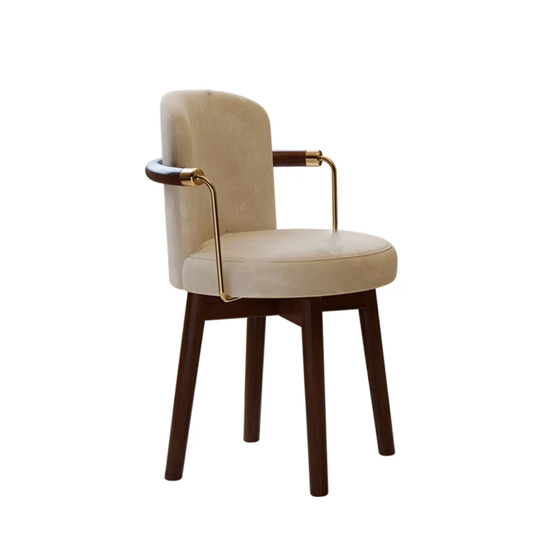 Traditional French Curved Rotatable Rubberwood Dutch Velvet Vanity Stool Backrest Armrest For Bedroom