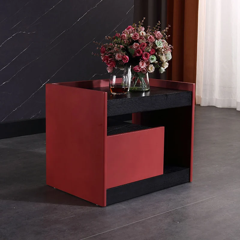 Modern Minimalist Two-Tone Nightstand 1-Drawer - Black Oak & Scarlet Accent Storage Bedside Table For Bedroom